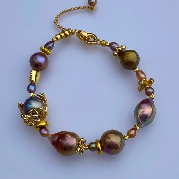 B50-Handmade High End Edison Pearl And Avocado Pearl Bracelet - Picture 6 of 8